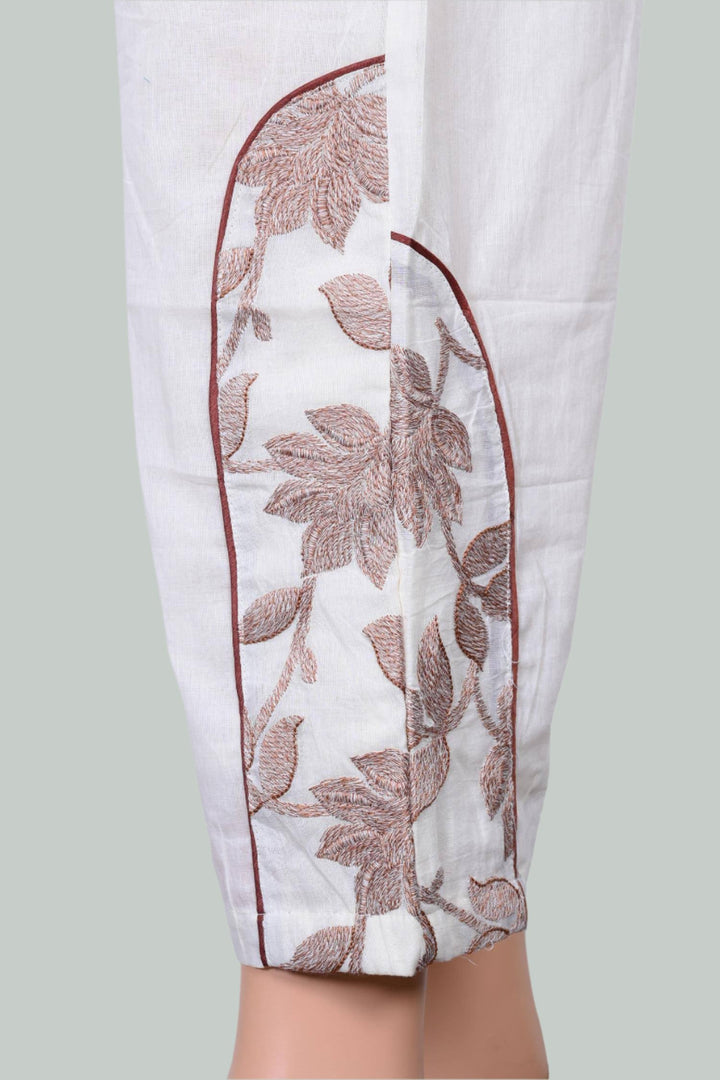 Off-white kurta co-Ord set made from soft mal cotton, highlighted by lovely thread and Moti work.