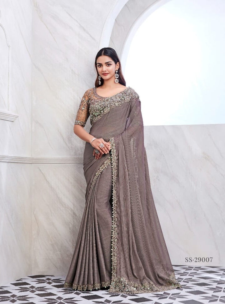 gray Silk Saree | Rainbow Pattern Indian Sadi for Weddings and Parties