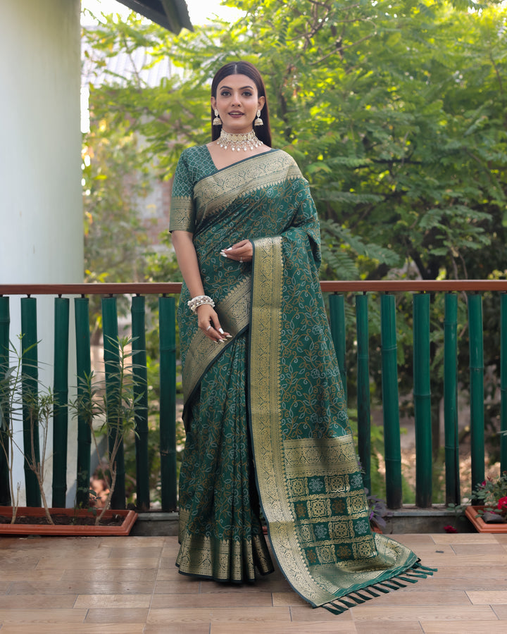 Exquisite maroon Bandhej Patola Silk Saree with Zari & Kanchi Borders, ideal for USA weddings and parties.