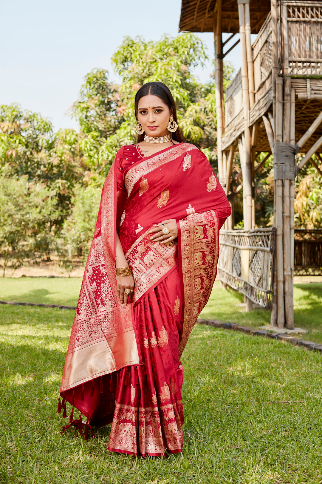 Exquisite navy satin Kanjivaram saree featuring a stunning elephant border design, ideal for traditional events.