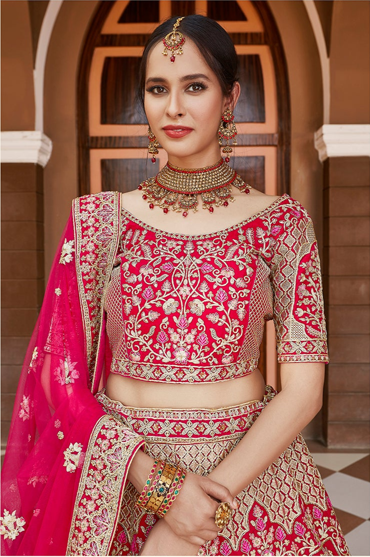 Handwork Velvet Lehenga | Pink Wedding Choli Set for Women