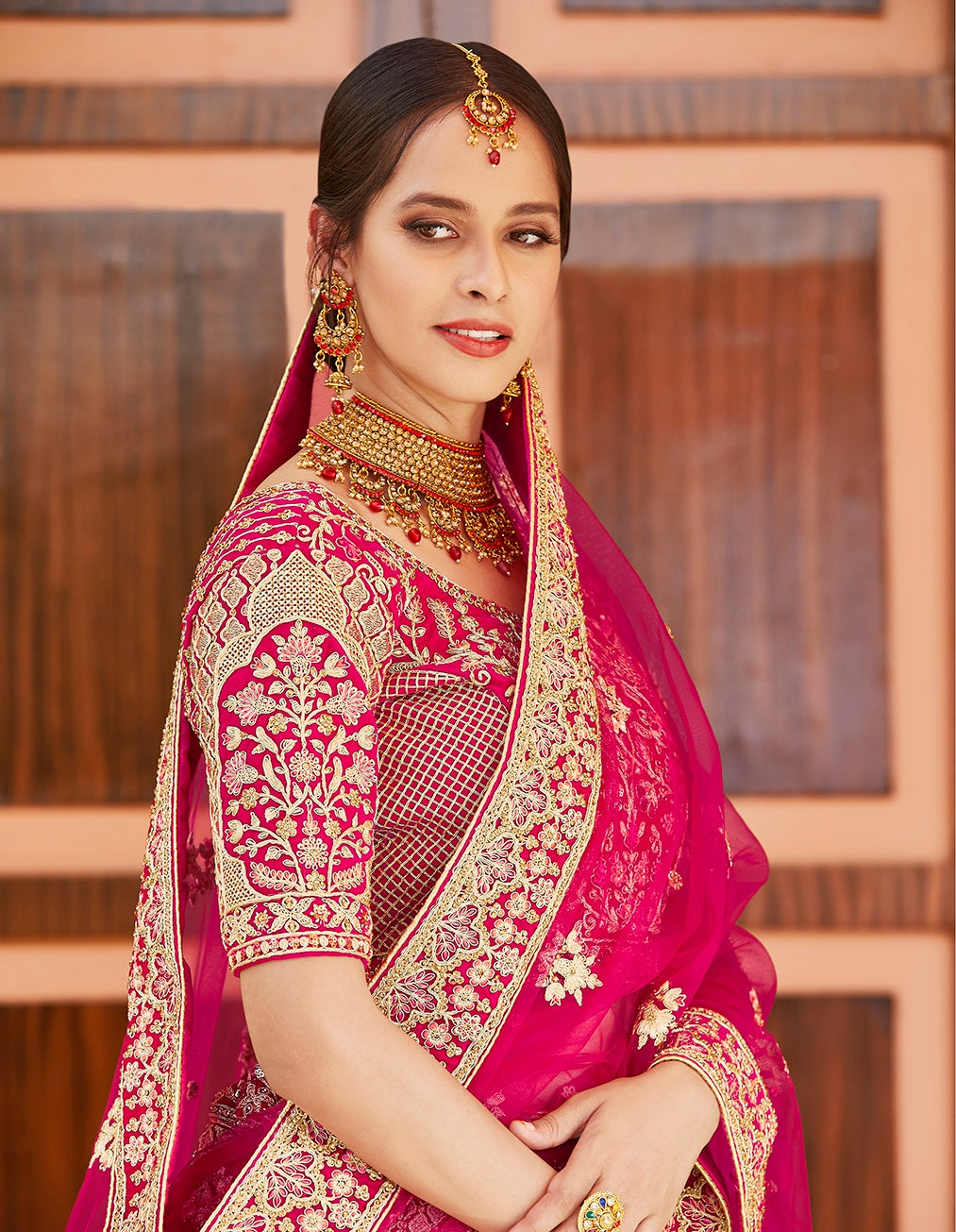 Handwork Velvet Lehenga | Pink Wedding Choli Set for Women