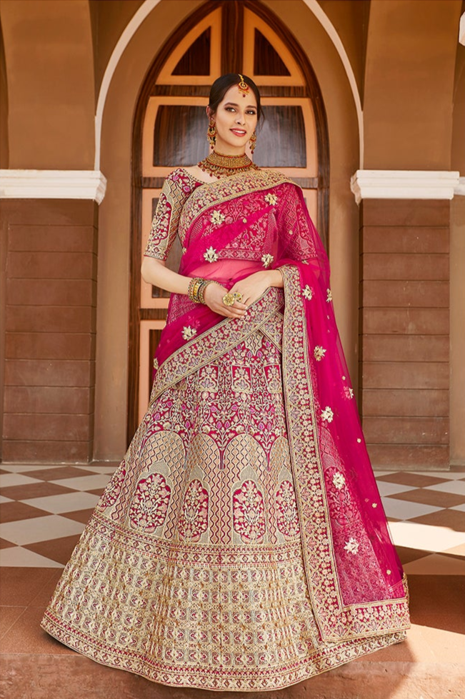 Handwork Velvet Lehenga | Pink Wedding Choli Set for Women