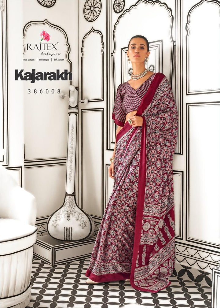 Indian saadi in satin with contemporary Ajrakh digital prints