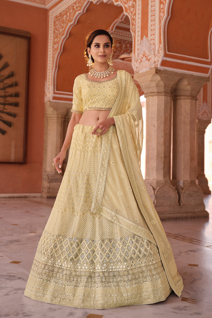 Off White Georgette Lehenga | Bridal Lehenga Choli Set for Women