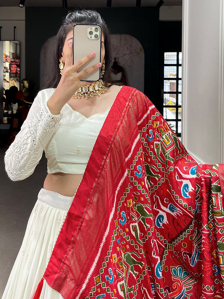 Adorable Off-White Mirror Work Georgette Festival Wear Lehenga Choli