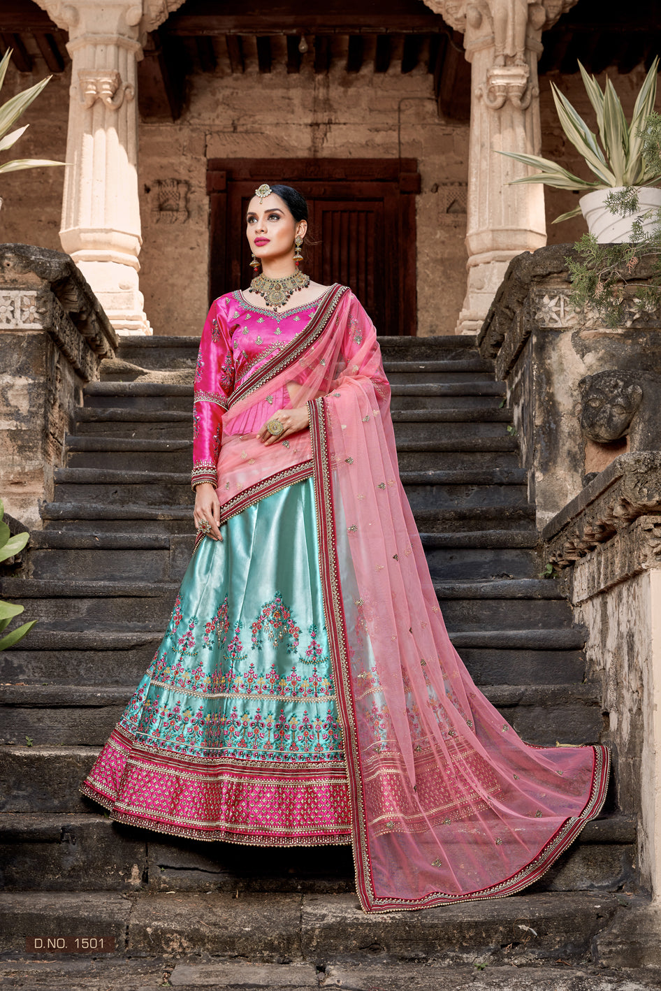 Sky Blue Satin Lehenga Choli | Flared Party Wear for Women in Style.