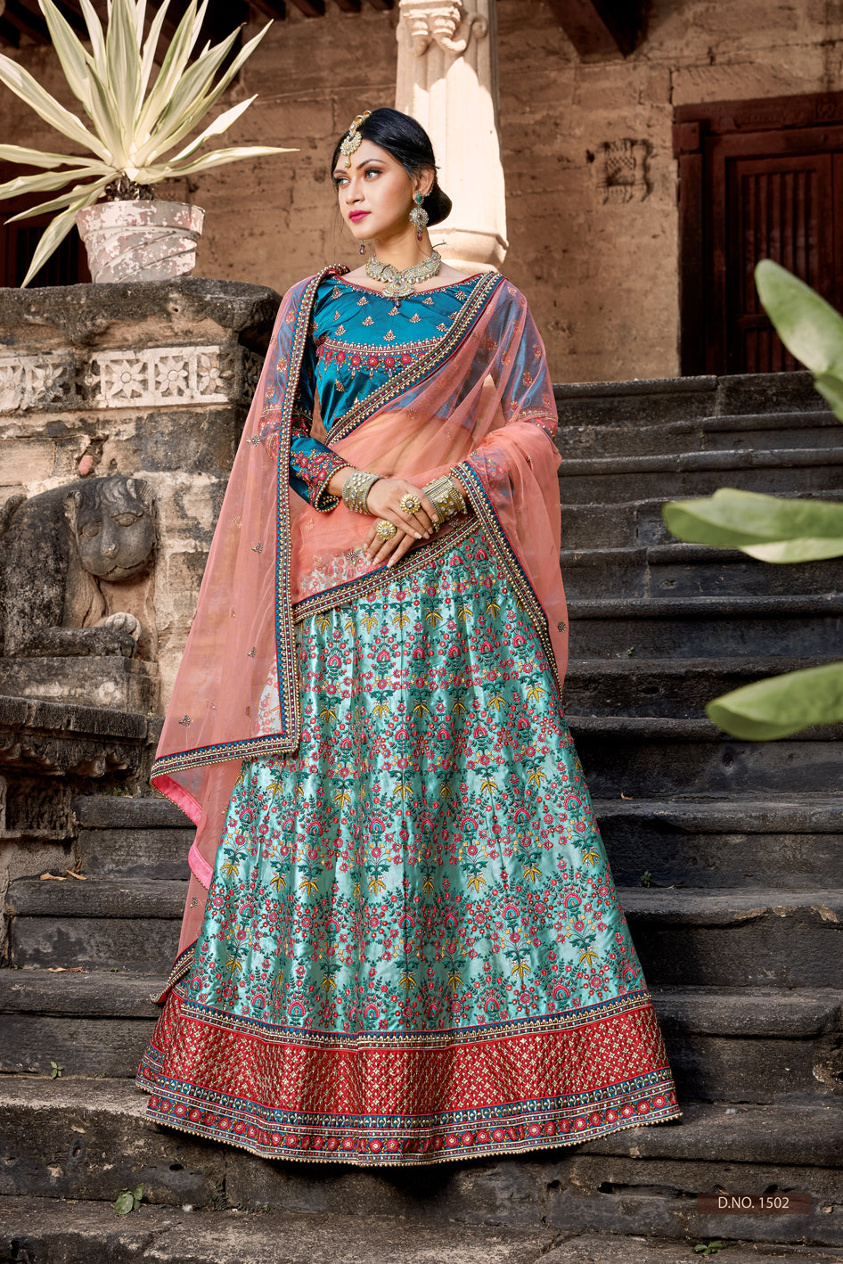 Bridal Sky Blue Lehenga for Wedding | Soft Net Dupatta Included