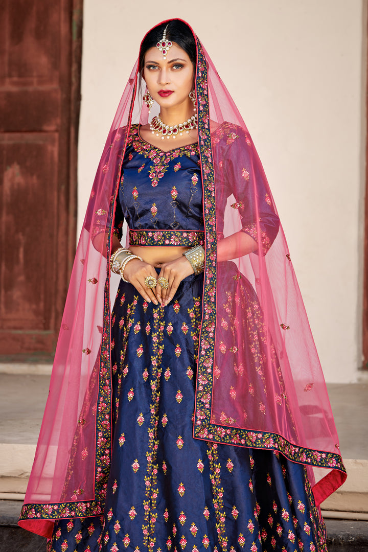 Party Wear Navy Blue Lehenga for Women | Elegant Lehenga Choli Set