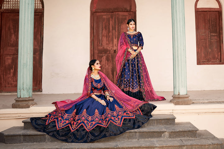 Party Wear Navy Blue Lehenga for Women | Elegant Lehenga Choli Set