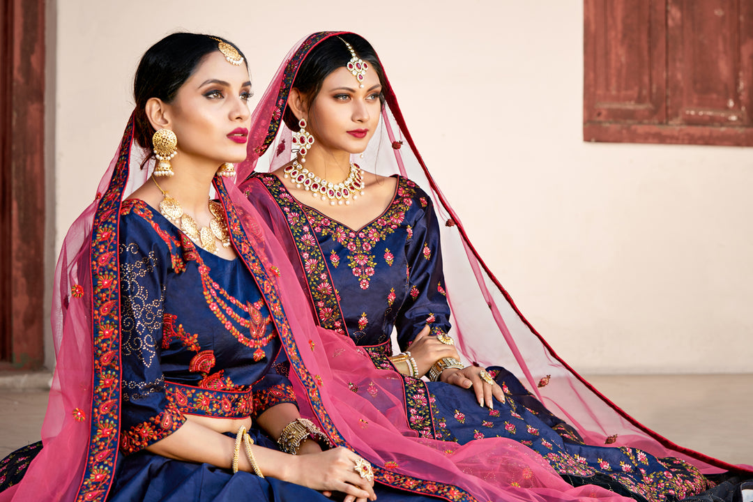 Party Wear Navy Blue Lehenga for Women | Elegant Lehenga Choli Set