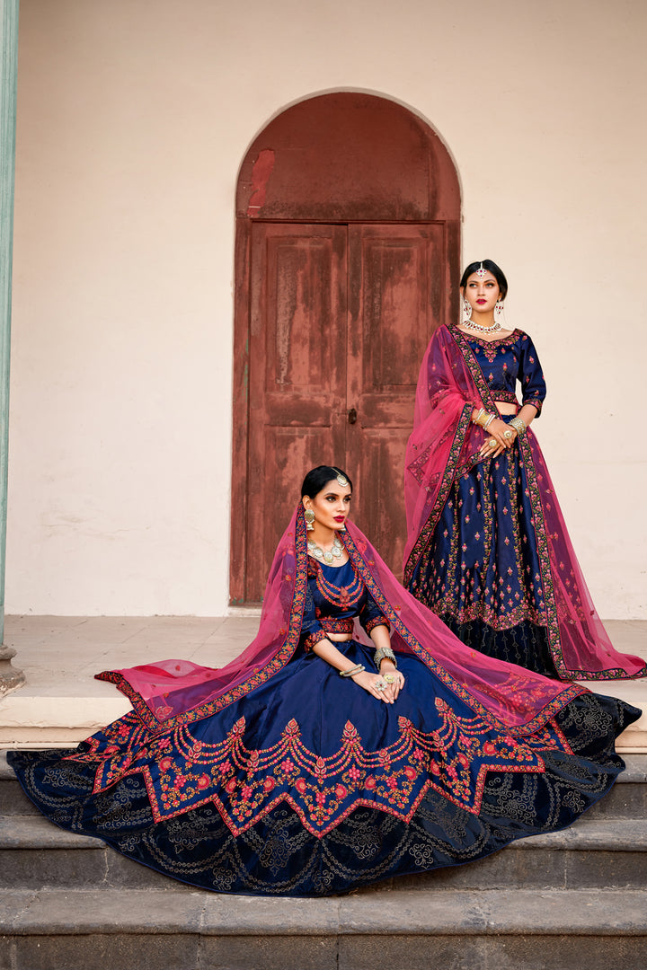 Party Wear Navy Blue Lehenga for Women | Elegant Lehenga Choli Set