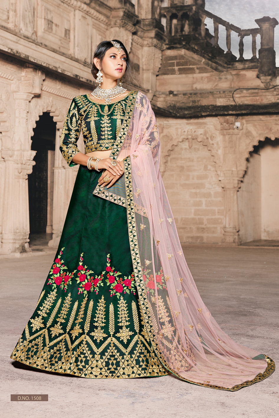 Green Pure Tafetta Lehenga | Bridal Lehenga for Wedding & Party