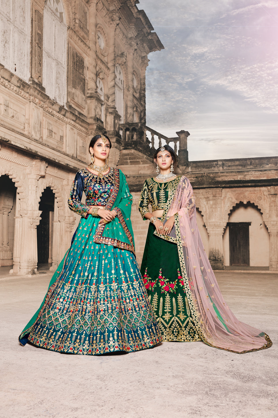 Green Pure Tafetta Lehenga | Bridal Lehenga for Wedding & Party