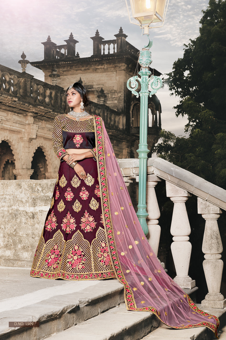 Wine Lehenga Choli | Pure Taffeta with Soft Net, Dori & Sequins