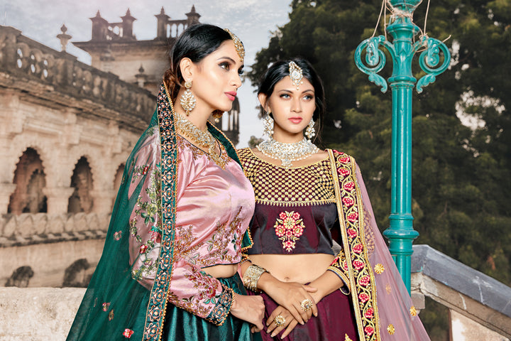 Wine Lehenga Choli | Pure Taffeta with Soft Net, Dori & Sequins