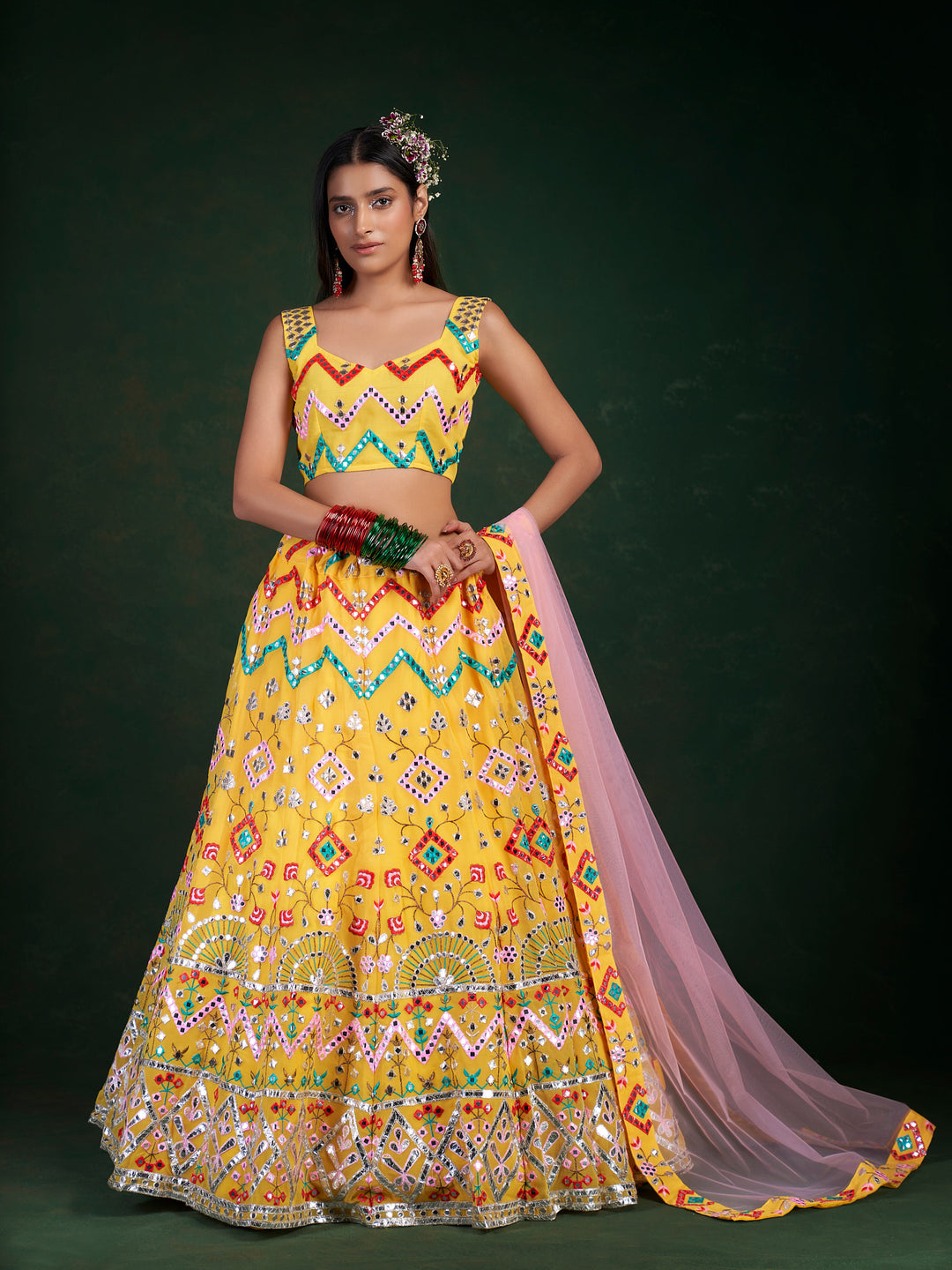 Bridal Party Wear Lehenga | Yellow Lehenga Choli for Women