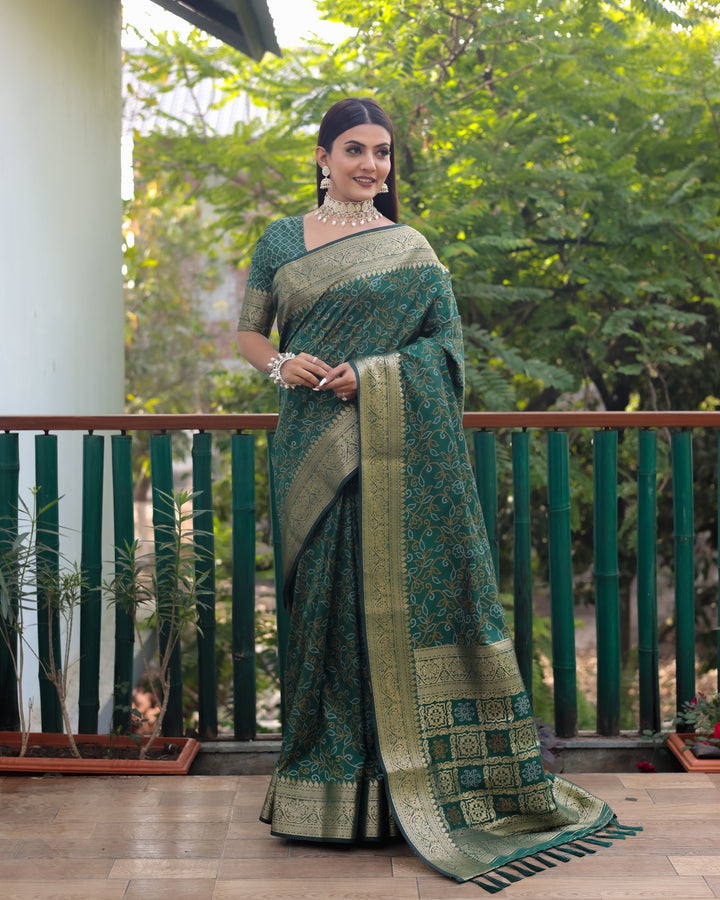 Rich maroon Patola Silk Saree with Zari & Kanchi borders, perfect for grand USA occasions.