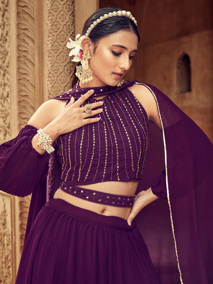 Stunning Purple Embroidered Georgette Designer Lehenga Choli