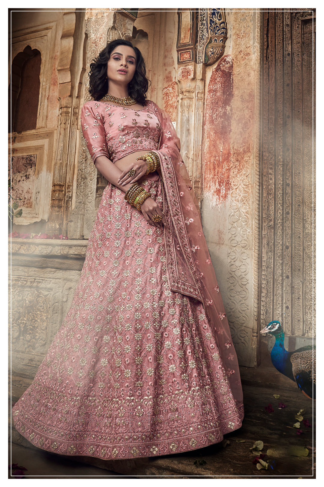 Designer Salmon Pink Lehenga Choli | Gota & Thread Work Outfit