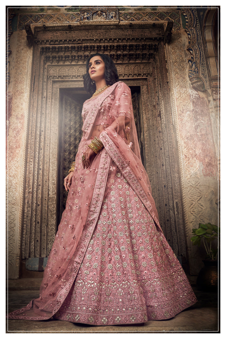 Designer Salmon Pink Lehenga Choli | Gota & Thread Work Outfit