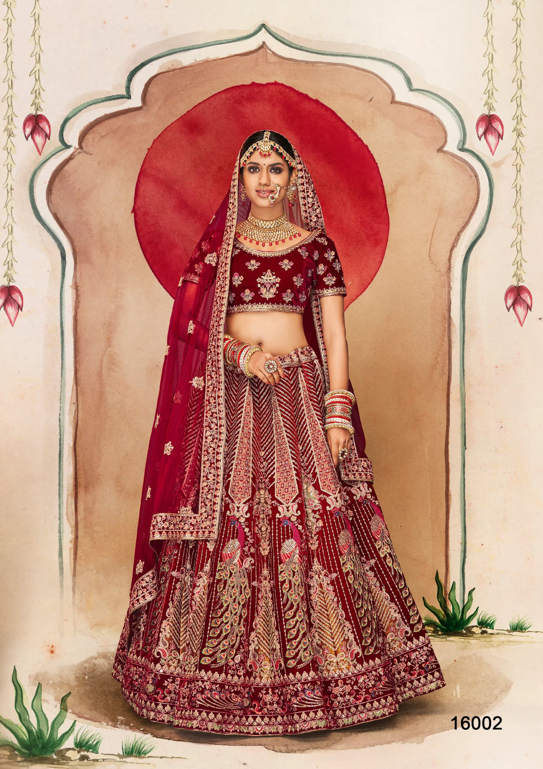 Luxurious Maroon Lehenga | Velvet Fabric with Dori and Sequins Work