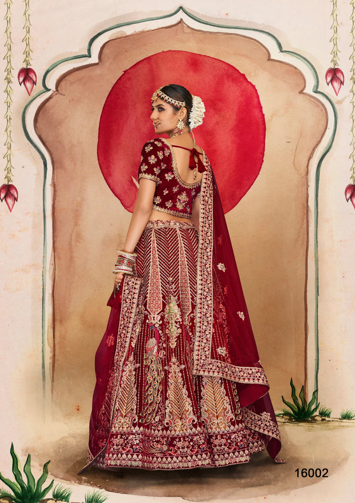 Luxurious Maroon Lehenga | Velvet Fabric with Dori and Sequins Work