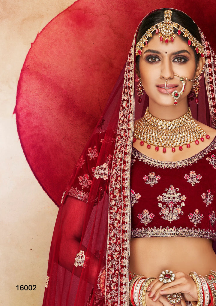 Luxurious Maroon Lehenga | Velvet Fabric with Dori and Sequins Work