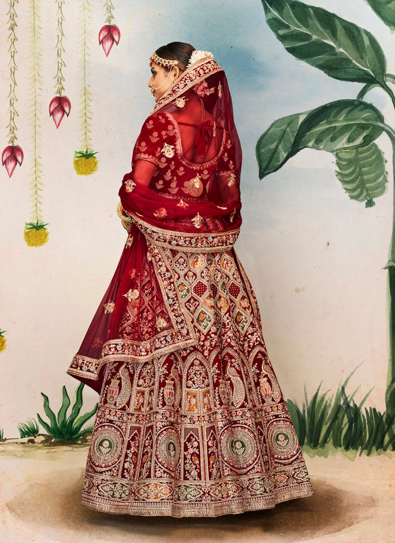 Elegant Maroon Lehenga Set | Velvet Fabric with Sequins Work