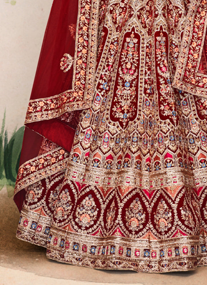 Luxurious Maroon Lehenga Set | Velvet Fabric with Dori Embroidery