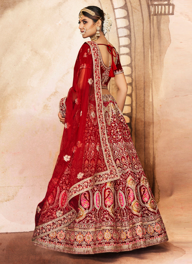 Stylish Maroon Lehenga Set | Velvet Fabric with Thread Work