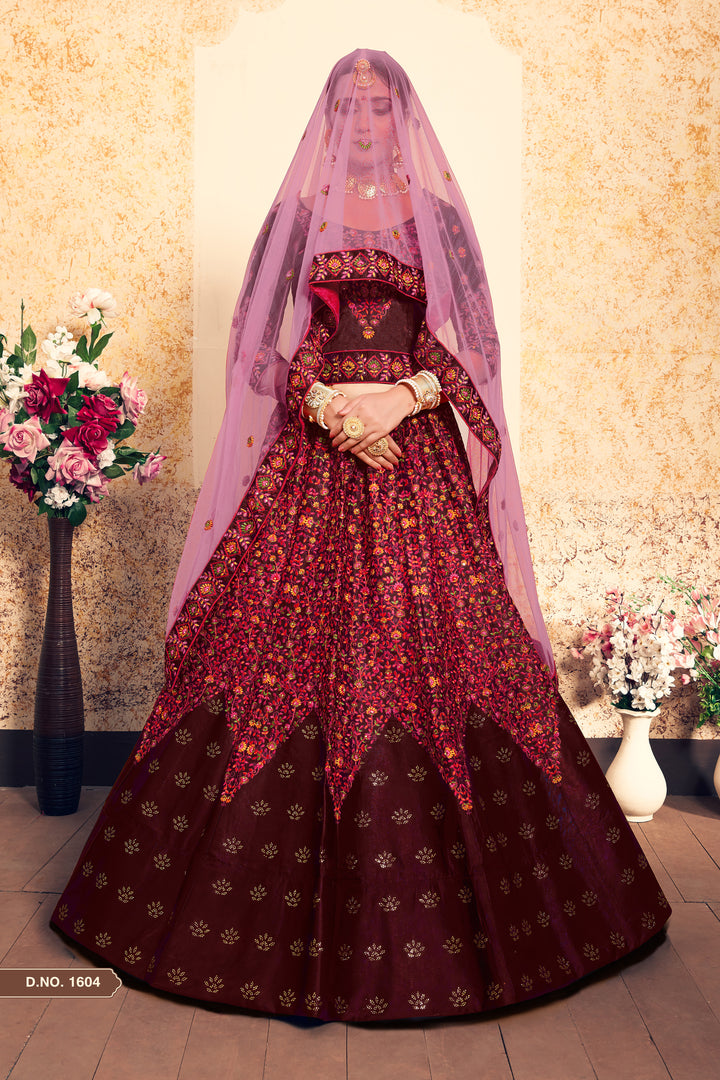 Satin Lehenga Choli with Embroidered Blouse | Party Wear Lehenga Set