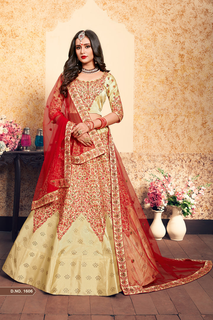 Satin Lehenga Choli with Embroidered Blouse | Party Wear Lehenga Set