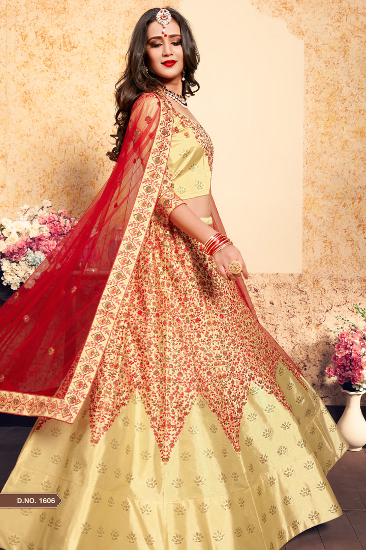 Satin Lehenga Choli with Embroidered Blouse | Party Wear Lehenga Set