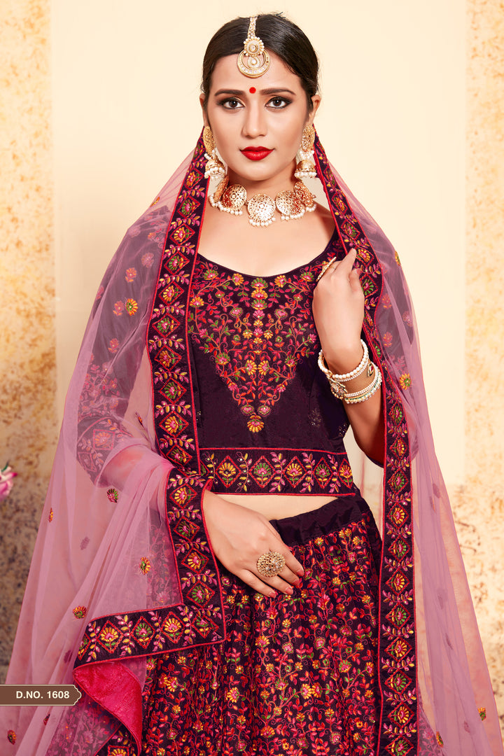 Satin Lehenga Choli with Embroidered Blouse | Party Wear Lehenga Set