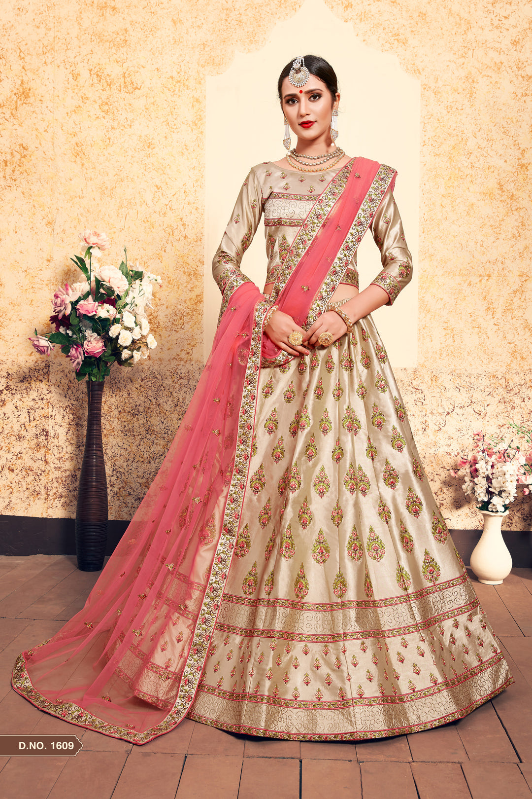 Satin Lehenga Choli with Embroidered Blouse | Wedding Lehenga Set