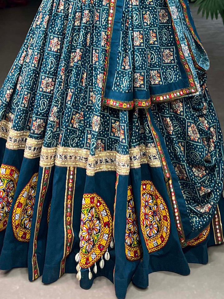 Dazzling Blue Bandhani Printed Rayon Navratri Lehenga Choli