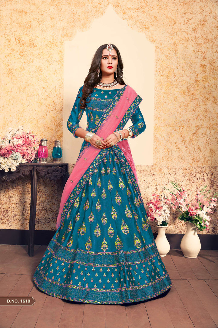 Satin Lehenga Choli with Embroidered Blouse | Wedding Lehenga Set