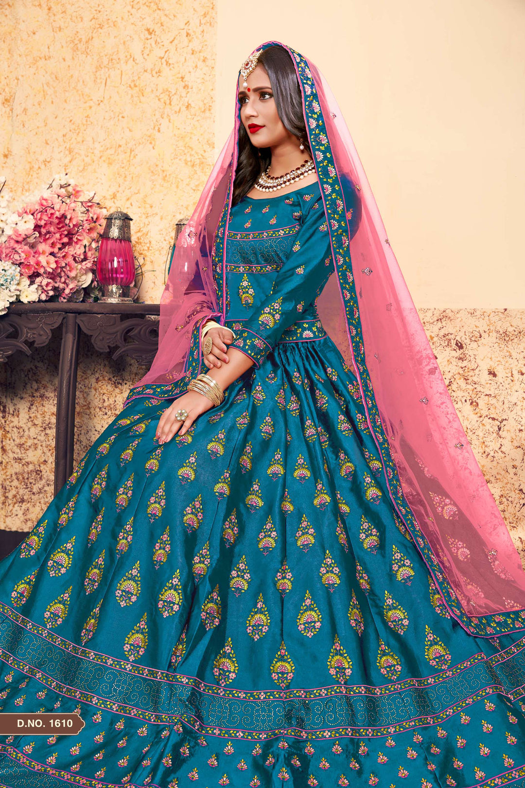 Satin Lehenga Choli with Embroidered Blouse | Wedding Lehenga Set