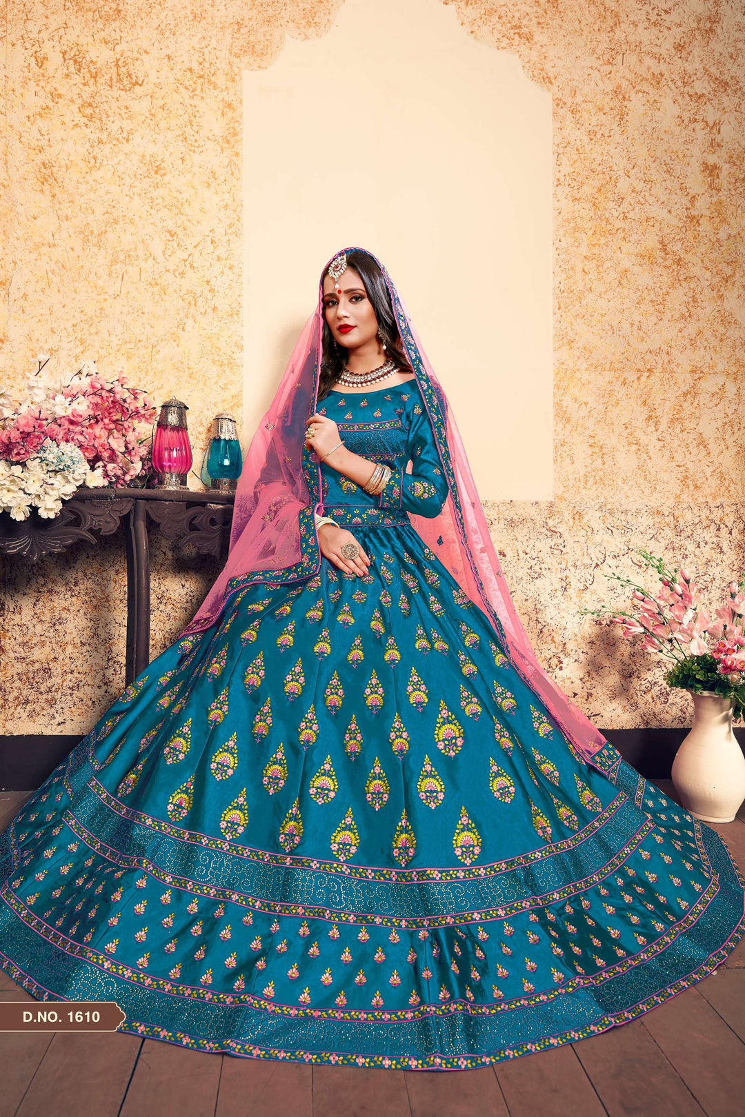 Satin Lehenga Choli with Embroidered Blouse | Wedding Lehenga Set