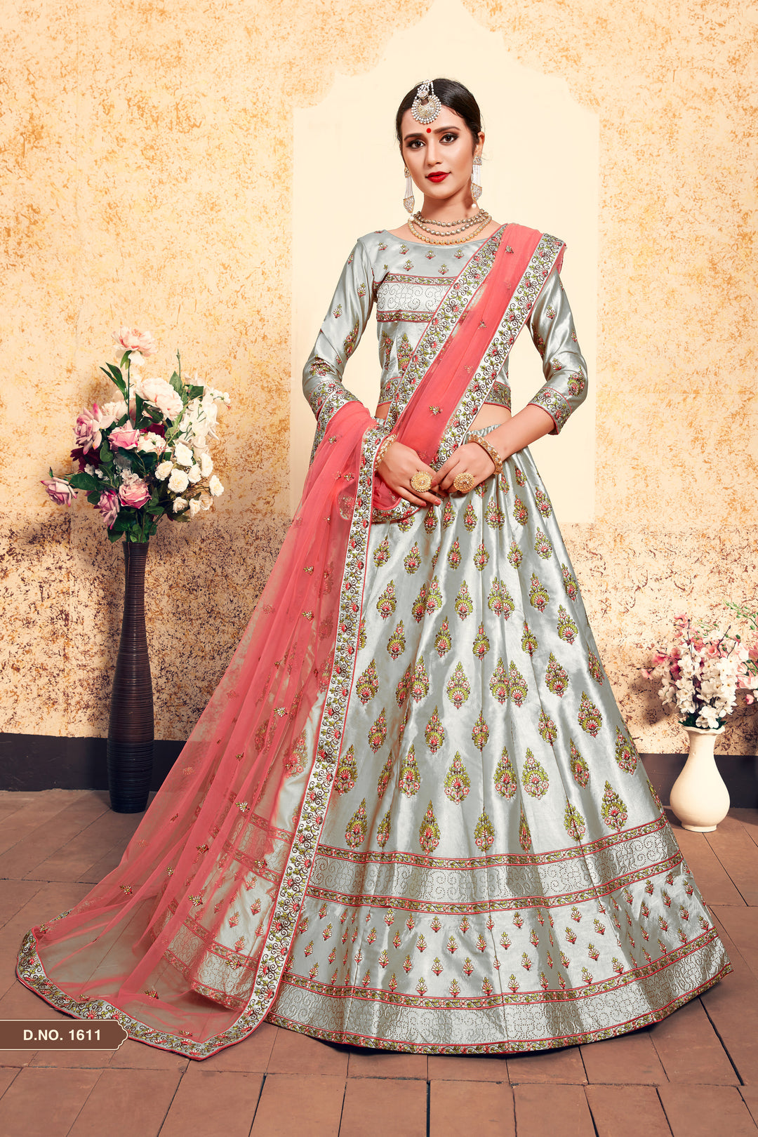 Satin Lehenga Choli with Embroidered Blouse | Wedding Lehenga Set