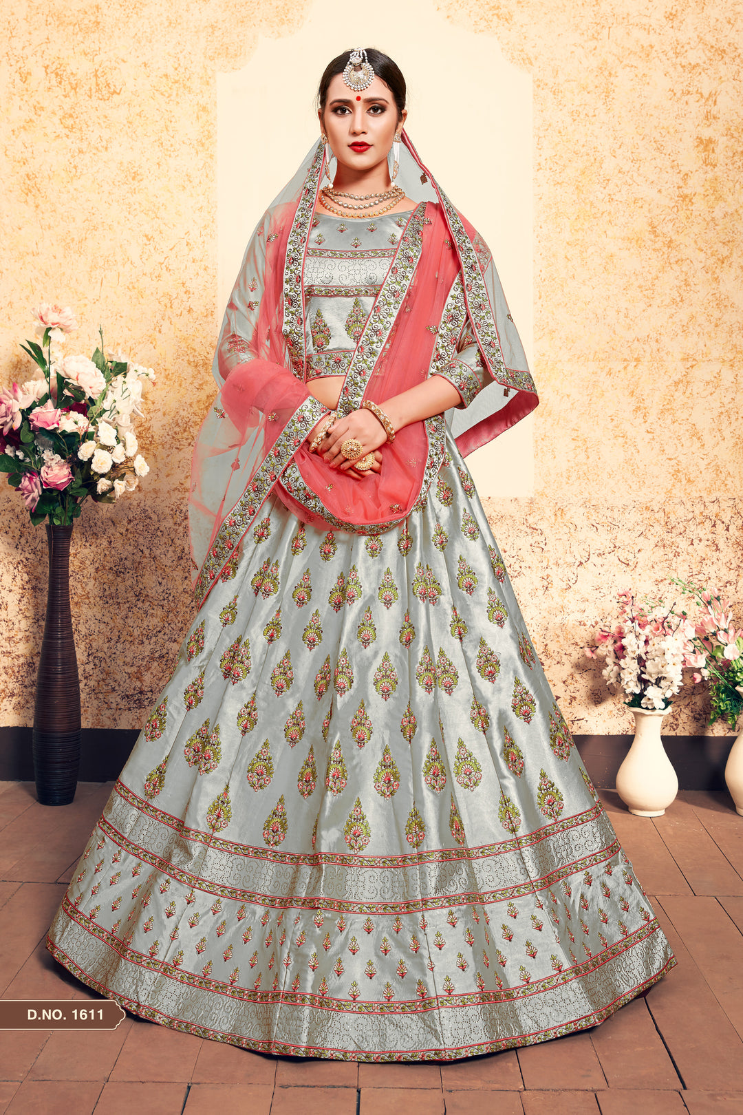 Satin Lehenga Choli with Embroidered Blouse | Wedding Lehenga Set