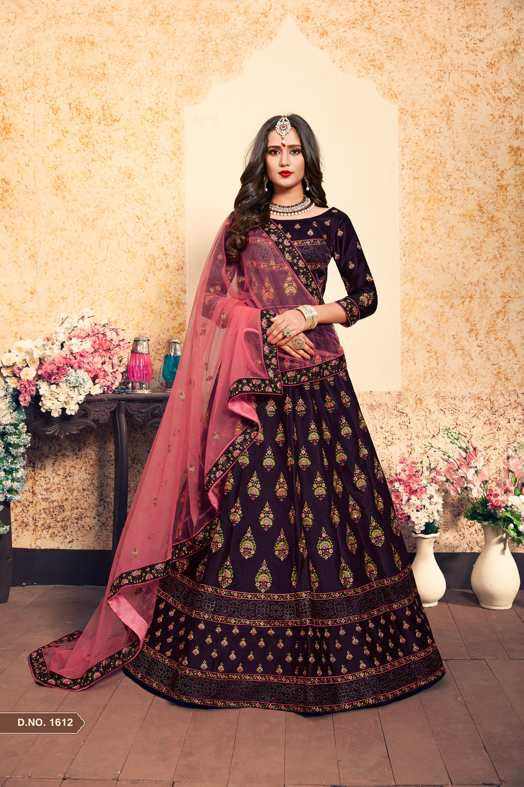 Satin Lehenga Choli with Embroidered Blouse | Wedding Lehenga Set