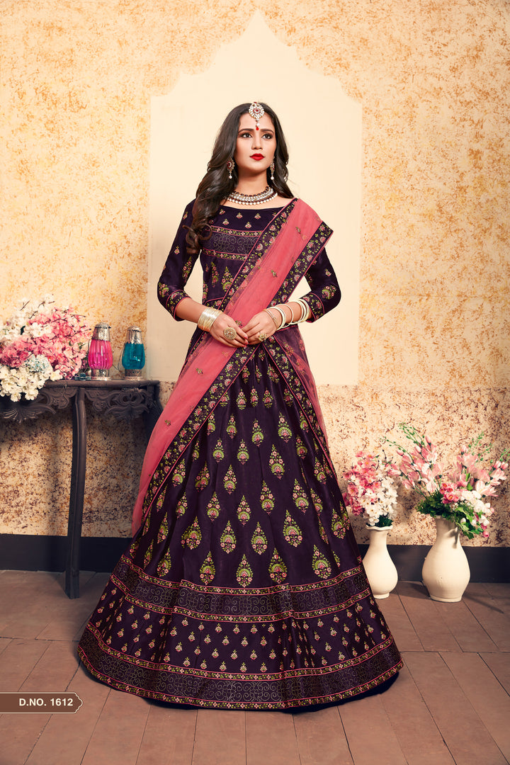 Satin Lehenga Choli with Embroidered Blouse | Wedding Lehenga Set