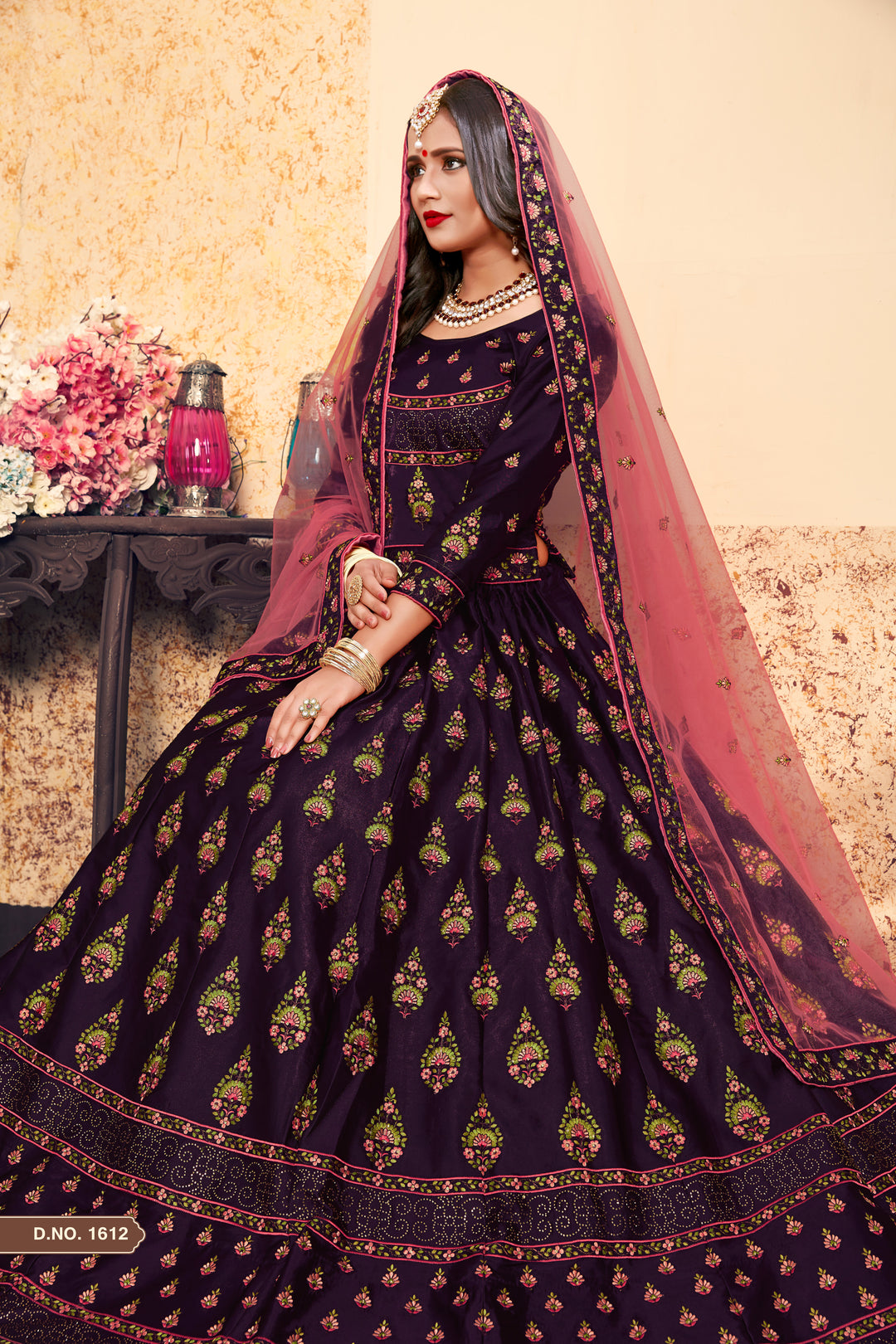 Satin Lehenga Choli with Embroidered Blouse | Wedding Lehenga Set