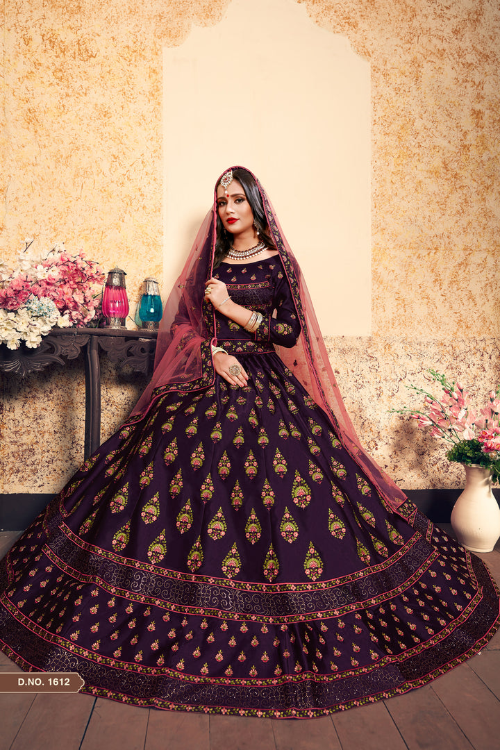 Satin Lehenga Choli with Embroidered Blouse | Wedding Lehenga Set