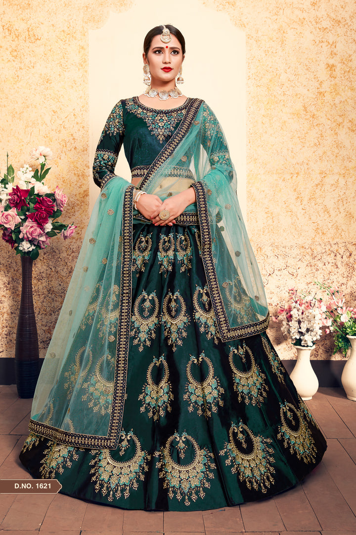 Elegant Satin Lehenga with Round Neck Blouse | Wedding Lehenga for Women