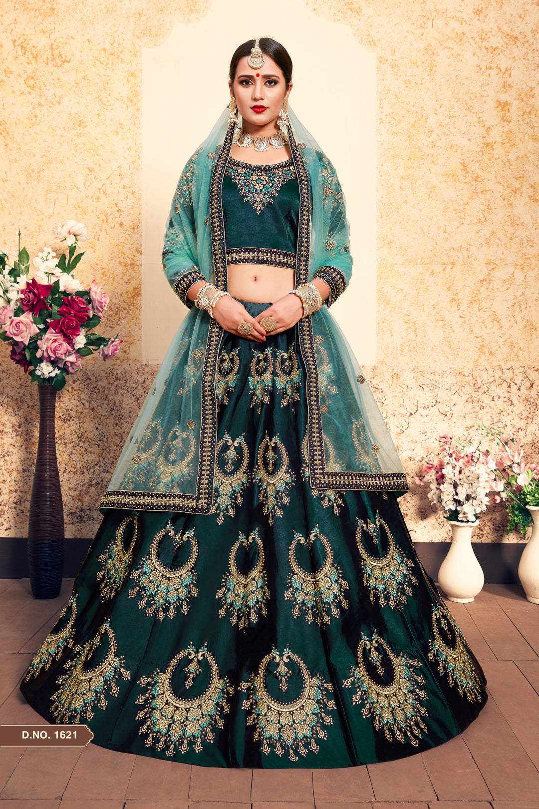 Elegant Satin Lehenga with Round Neck Blouse | Wedding Lehenga for Women