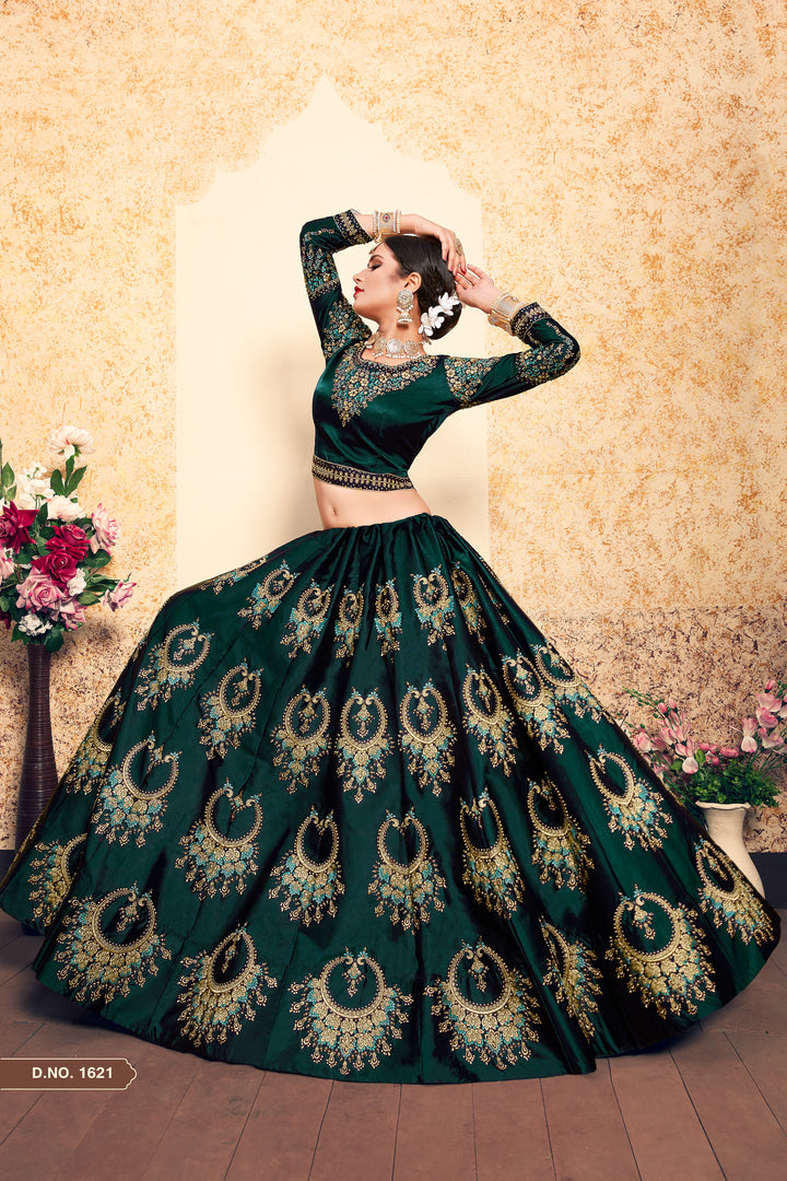 Elegant Satin Lehenga with Round Neck Blouse | Wedding Lehenga for Women