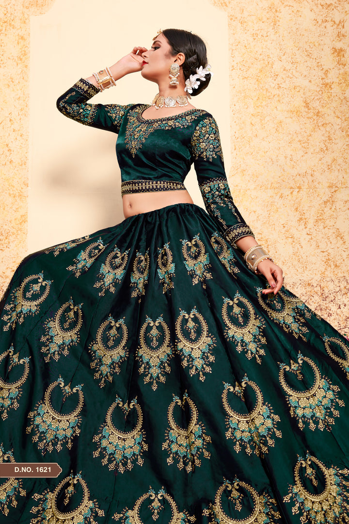 Elegant Satin Lehenga with Round Neck Blouse | Wedding Lehenga for Women